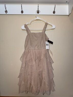 Xtraordinary Girls Sparkle Tiered Ruffle Party Dress - Blush/Gold